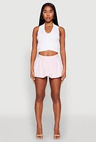 Womens Linen Mini Bubble Skirt, Pink,