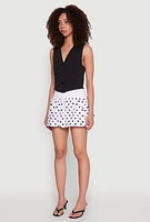 Womens Polka Dot Mini Bubble Skirt, White, Size L