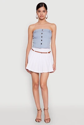 Womens Belted Pleated Skirt, White, Size XL