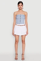 Womens Belted Pleated Skirt, White, Size XL