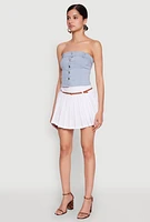 Womens Belted Pleated Skirt, White, Size XL