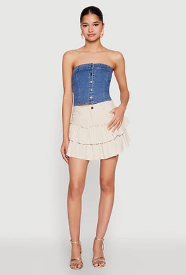 Womens One Button Tiered Mini Skirt, Khaki, Size S