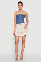 Womens One Button Tiered Mini Skirt, Khaki, Size S