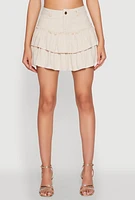 Womens One Button Tiered Mini Skirt, Khaki, Size S