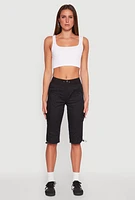 Womens Toggle Drawstring Cargo Capris, Black, Size S
