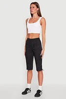 Womens Toggle Drawstring Cargo Capris, Black, Size S