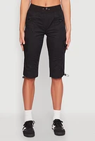 Womens Toggle Drawstring Cargo Capris, Black, Size S
