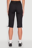 Womens Toggle Drawstring Cargo Capris, Black, Size S