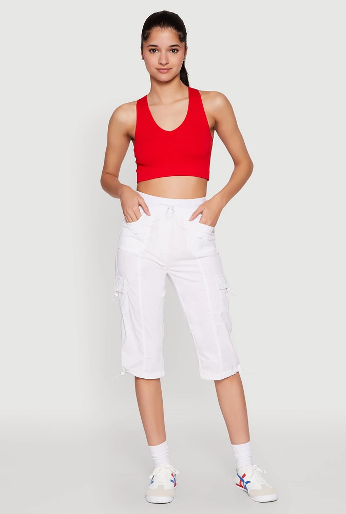 Womens Toggle Drawstring Cargo Capris, White, Size XL