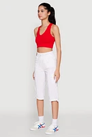 Womens Toggle Drawstring Cargo Capris, White, Size XL