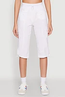 Womens Toggle Drawstring Cargo Capris, White, Size XL