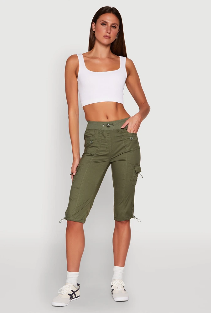 Womens Toggle Drawstring Cargo Capris,