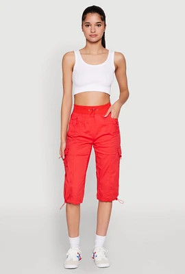 Womens Toggle Drawstring Cargo Capris, Red, Size S