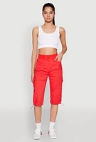 Womens Toggle Drawstring Cargo Capris, Red, Size S