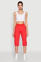 Womens Toggle Drawstring Cargo Capris, Red, Size S