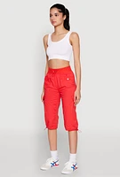 Womens Toggle Drawstring Cargo Capris, Red, Size S