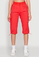 Womens Toggle Drawstring Cargo Capris, Red, Size S
