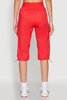 Womens Toggle Drawstring Cargo Capris, Red, Size S