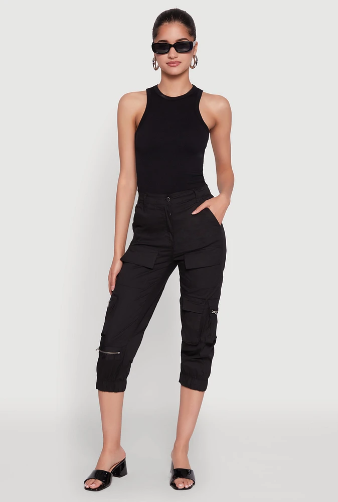 Womens Zip Detail Capri Cargo Pants,