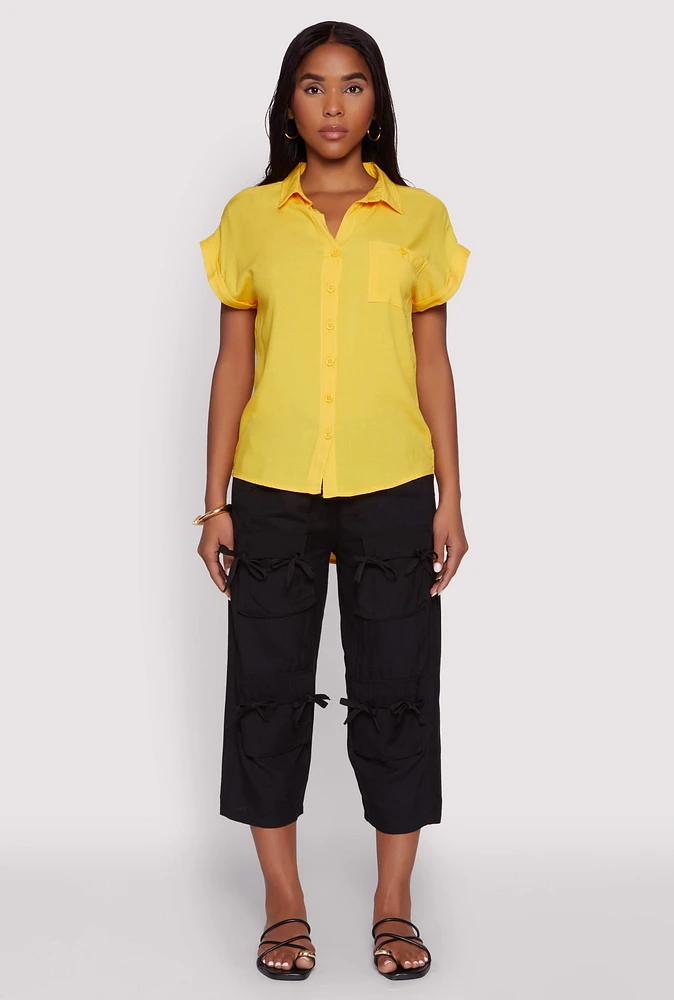 Womens Bow Cargo Pocket Capri Pants,