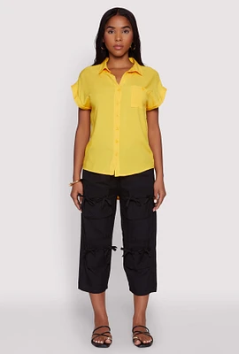 Womens Bow Cargo Pocket Capri Pants,