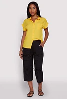 Womens Bow Cargo Pocket Capri Pants,