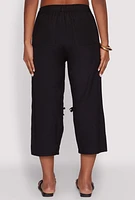 Womens Bow Cargo Pocket Capri Pants,