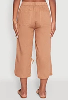 Womens Bow Cargo Pocket Capri Pants, Khaki, Size L