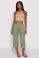 Womens Tie Front Cargo Pocket Capri Pants, Green,