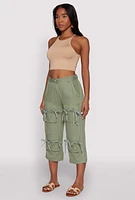 Womens Tie Front Cargo Pocket Capri Pants, Green,