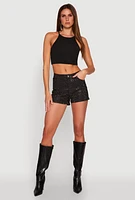 Womens Daisy Rhinestone Studded Denim Shorts, Black, Size S