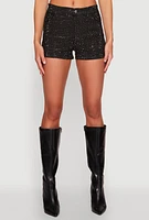 Womens Daisy Rhinestone Studded Denim Shorts, Black, Size S