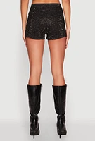 Womens Daisy Rhinestone Studded Denim Shorts, Black, Size S