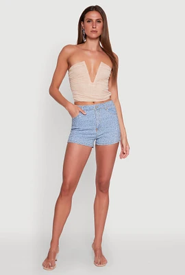Womens Daisy Rhinestone Studded Denim Shorts, Blue, Size M
