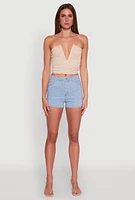 Womens Daisy Rhinestone Studded Denim Shorts, Blue,