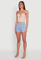 Womens Daisy Rhinestone Studded Denim Shorts, Blue,