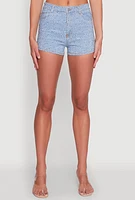 Womens Daisy Rhinestone Studded Denim Shorts, Blue,