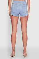 Womens Daisy Rhinestone Studded Denim Shorts, Blue,