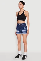 Womens WAX Distressed Denim Mom Shorts, Blue, Size M