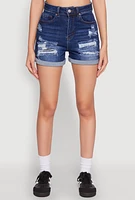 Womens WAX Distressed Denim Mom Shorts, Blue, Size M