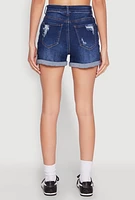 Womens WAX Distressed Denim Mom Shorts, Blue, Size M