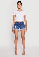 Womens WAX Distressed Repreve Denim Shorts, Blue, Size M