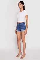Womens WAX Distressed Repreve Denim Shorts, Blue, Size M