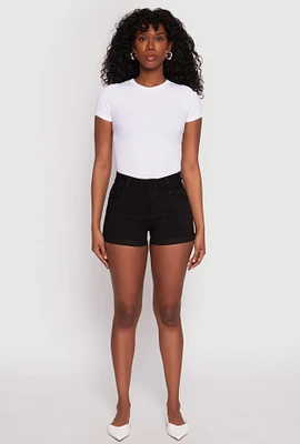 Womens WAX 3 Button High Waisted Denim Shorts, Black, Size S
