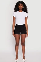 Womens WAX 3 Button High Waisted Denim Shorts, Black, Size S