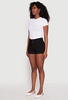 Womens WAX 3 Button High Waisted Denim Shorts, Black, Size S
