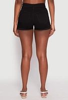 Womens WAX 3 Button High Waisted Denim Shorts, Black, Size S