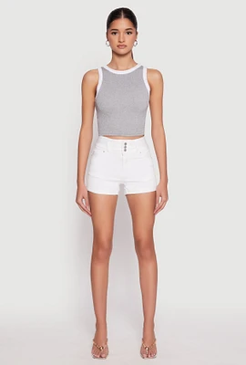 Womens WAX 3 Button High Waisted Denim Shorts, White, Size M