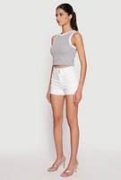 Womens WAX 3 Button High Waisted Denim Shorts, White, Size M