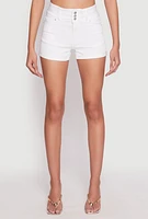 Womens WAX 3 Button High Waisted Denim Shorts, White, Size S